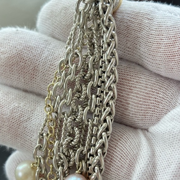 David Yurman 925 & 18k Gold Multi-Strand Pearl Bracelet 7" - Picture 7 of 9
